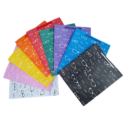 100 Sacolas de Papel para Óticas 18,5x22x9cm - Cores Sortidas | Qualidade e Resistência