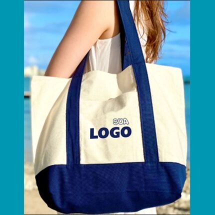 Sacola Ecobag de Algodão Cru 393g/m² com Fundo Colorido e Alça em Brim – Personalização em Silk Screen